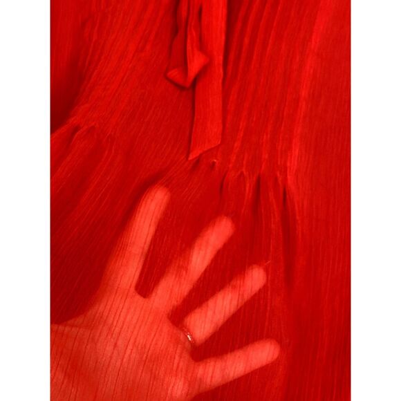 Lane Bryant Sheer Long Sleeve Flowy Lightweight Tie Neck Blouse 18 20 Red #2965 - Picture 11 of 15